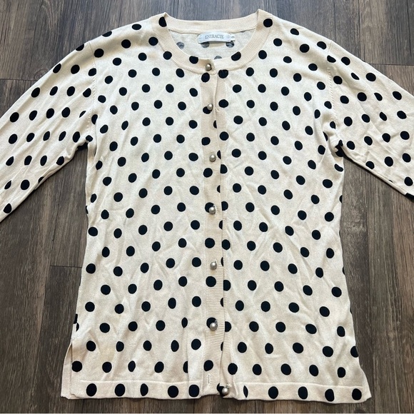 Entracte Vtg Silk Cashmere Polka Dot Crewneck Fitted Button Up Knit Cardigan M - Picture 8 of 16